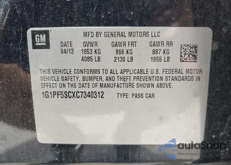 2012 Chevrolet Cruze 1Lt from USA, damaged, VIN 1G1PF5SCXC7340312